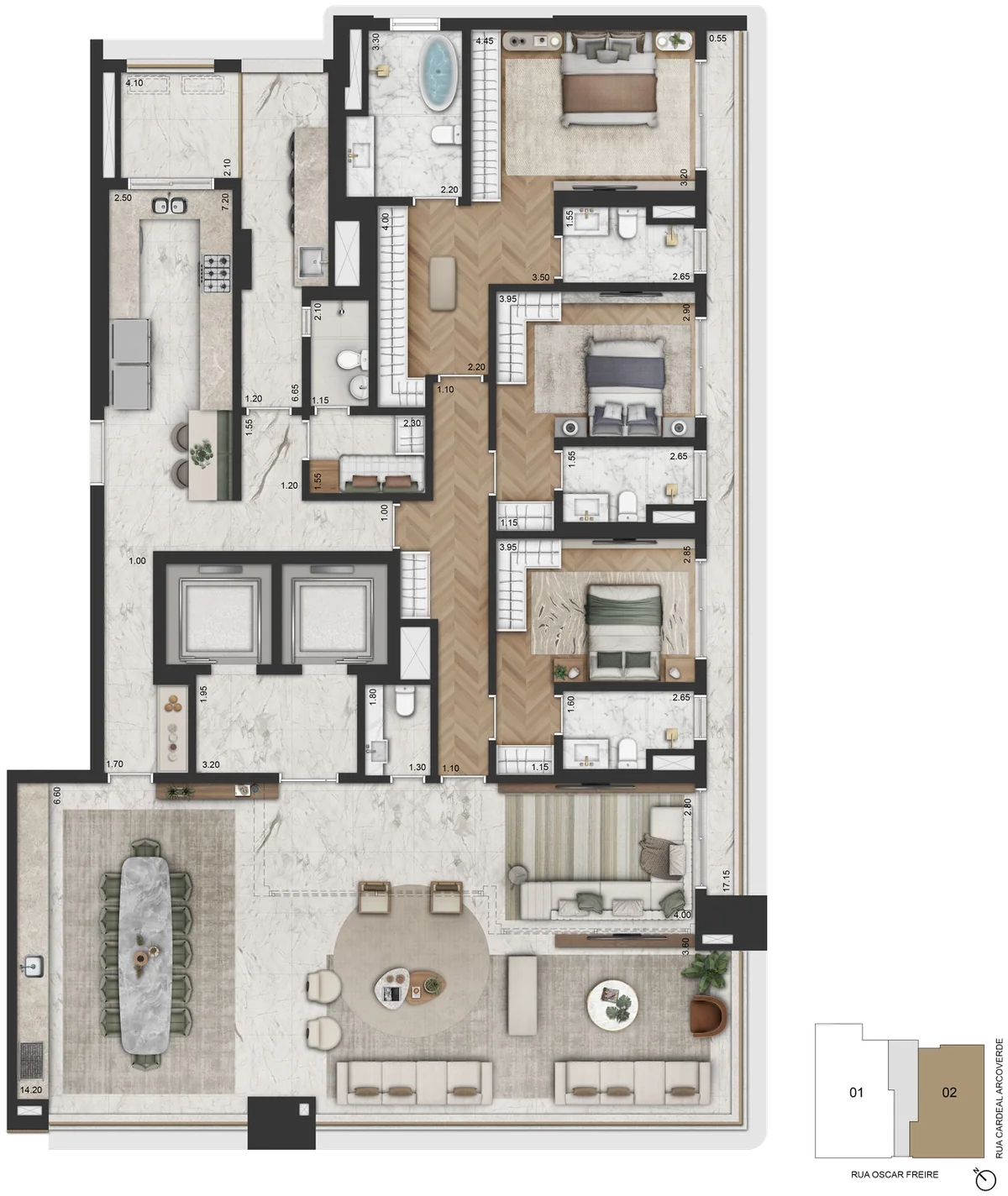 Planta Final 2 · planta opção 1 — 284,60 m², 3 suítes, master com banho Sr. e Sra., sala ampliada